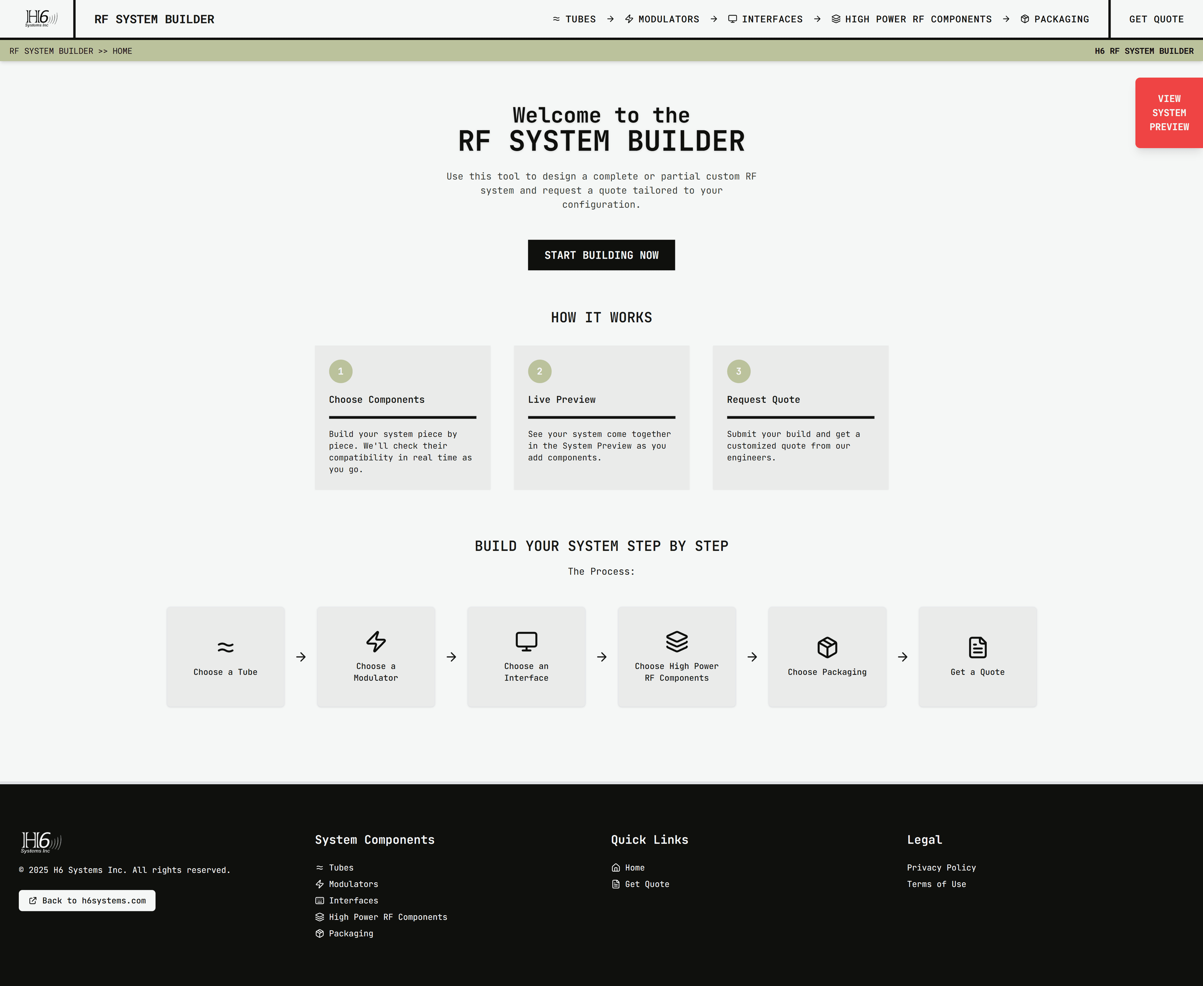 H6 System Builder Web Application Mockup