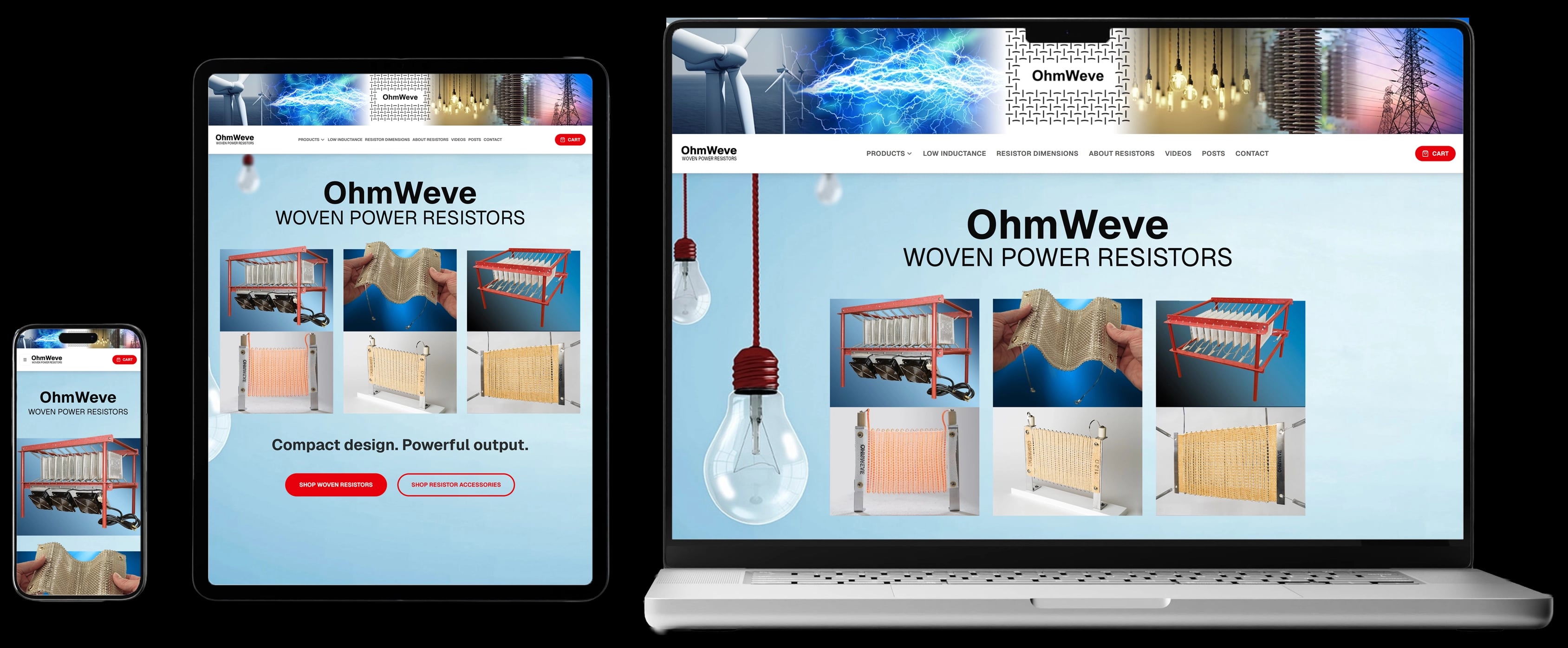 OhmWeve Woven Power Resistors E-commerce Platform Mockup